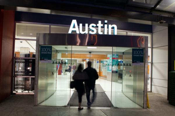 Austin Hospital main entry at night
